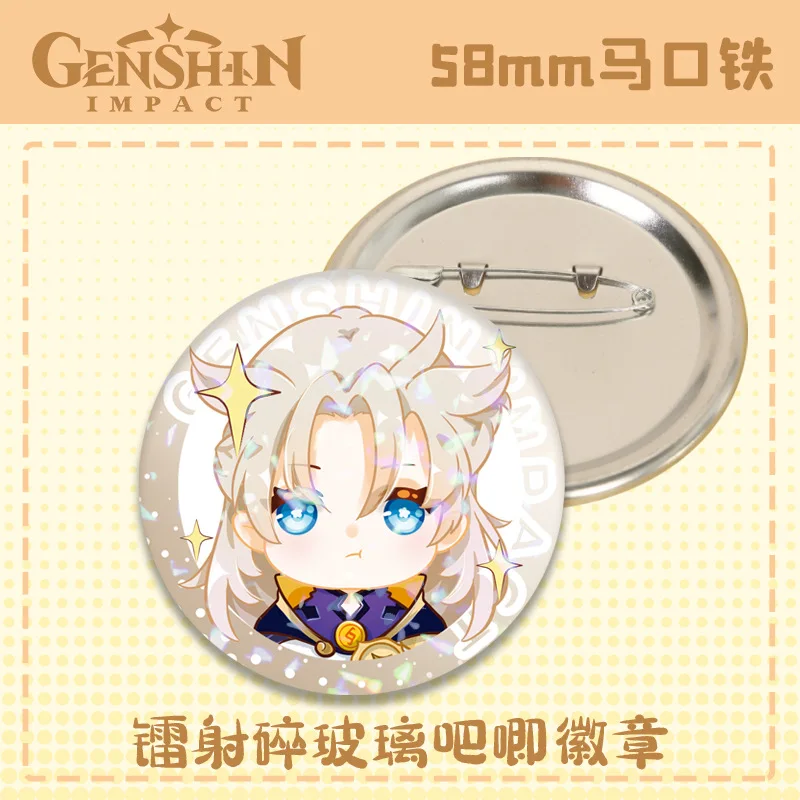 Chibi  Impact Tinplate Badges Laser Cartoon Game Surrounding Keqing Xiangling Amber Venti Ganyu Hutao Brooch Bag Charms