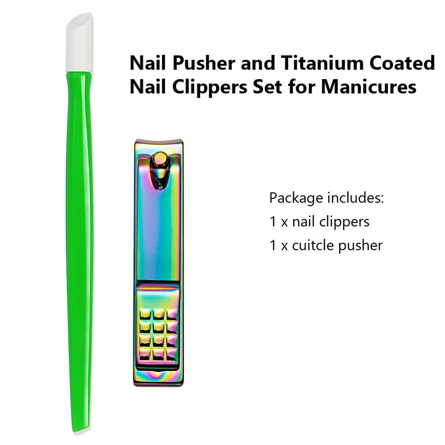 Nail Pusher and Titanium Coated Nail Clippers Set for Manicures, Easy Nail Grooming Trimming Tools