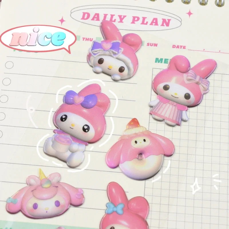 6pcs Sanrio Kuromi MyMelody 3D Bubble Sticker Gukagu Plate Sticker Cartoon DIY Decorative Hand Account Small Card Material