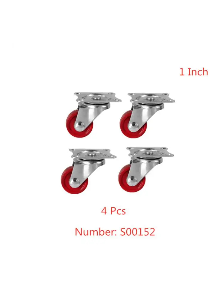 

4 Pcs/Lot Casters Spot 1-Inch Jujube Red Pu Wheel Flat Bottom Movable Light Mute Wear-Resistant Furniture Small