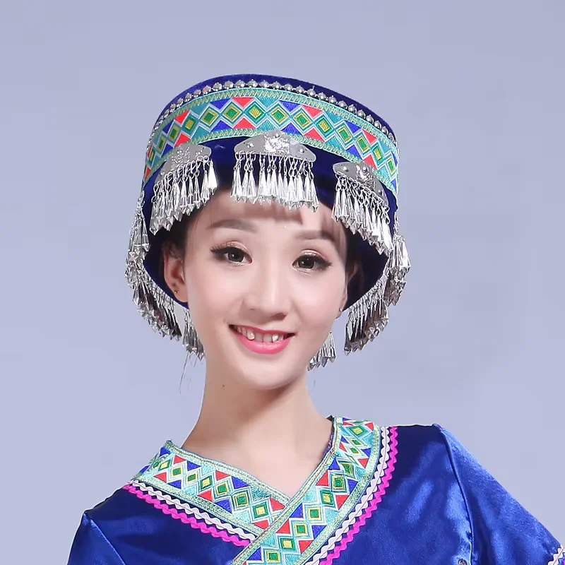 中国ミャオ族帽子女性のためのモンダンス頭飾りヘアアクセサリー伝統的な中国のかぶとキャップステージパフォーマンスヘッドギア