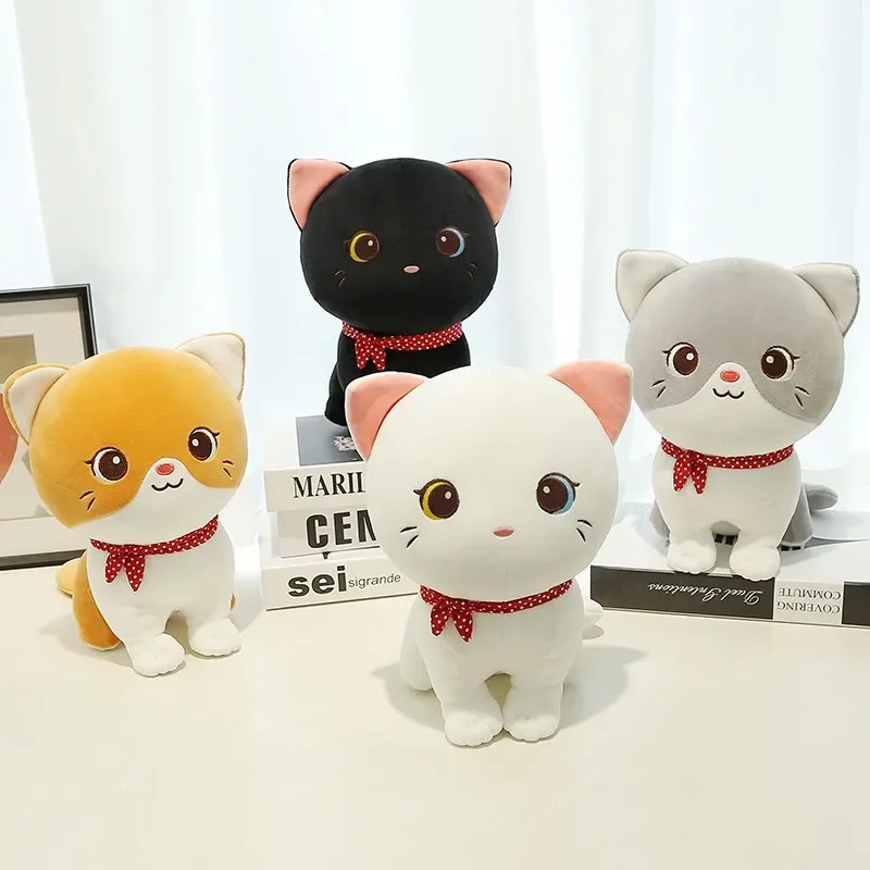 24cm Squishy Cat Doll Plush Toy Cartoon Sitting Kawaii Animal Big Eyes Soft Plushie Peluche Four Colors Kids Girls Comforting