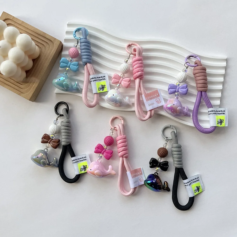 Sweet Cartoon Whale Keychain Acrylic Decoration Dolphin Bag Pendants Accessories Earphone Case Decoration Car Key Ring Girls