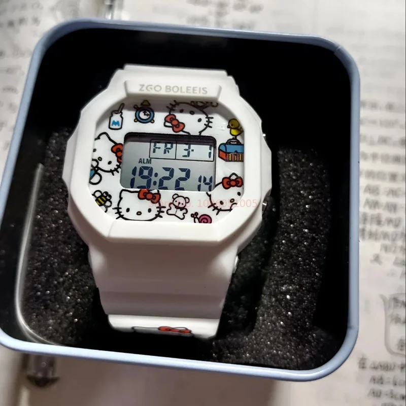 Original ZGO Sanrio Joint Anime Watch Cinnamoroll Hello Kitty Simple Luminous Waterproof Square Electronic Watch Boy Girl Gifts