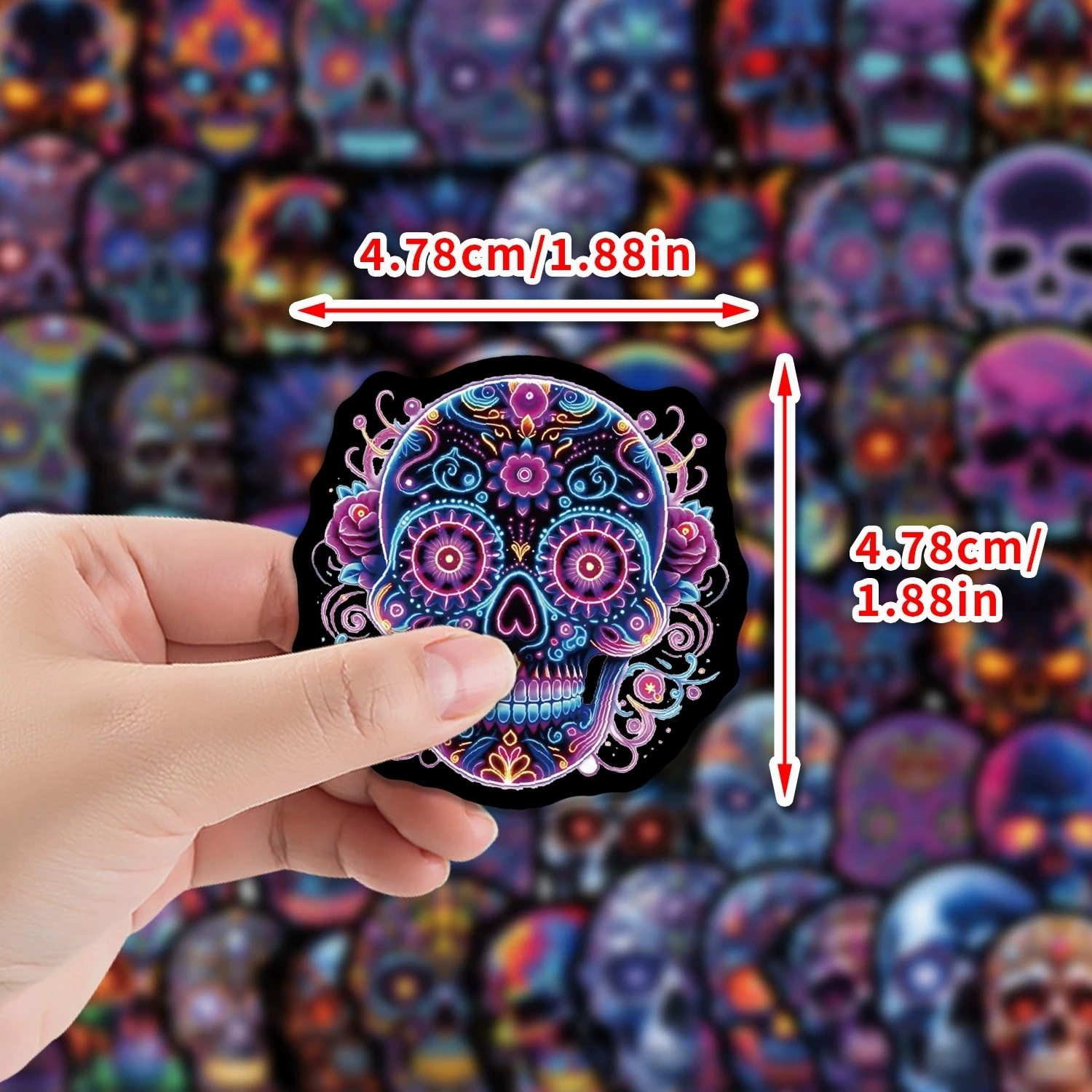 50 Pcs Neon Skull Graffiti Stickers Colorful Waterproof Vinyl Decals for Water Cup Laptop Phone Case Gift