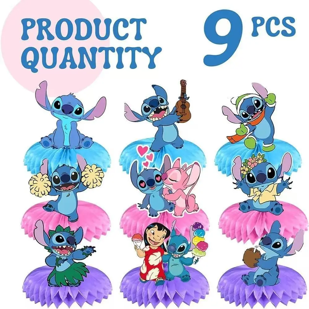 Stitch Honeycomb Centerpieces 9PCS Stitch Themed Table Decorations, Stitch party decorations, Cute Stitch and Lilo Honeycomb view 2