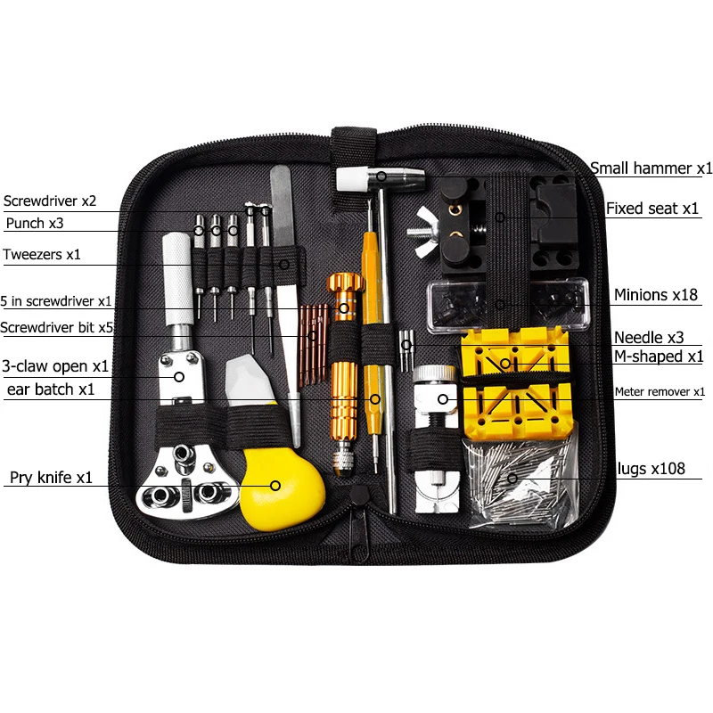 Watch Repair Tools Kit Clock Watchmaker Link Pin Dissolving Housing Open Remover Battery Replacement Static-free Set 158PCS