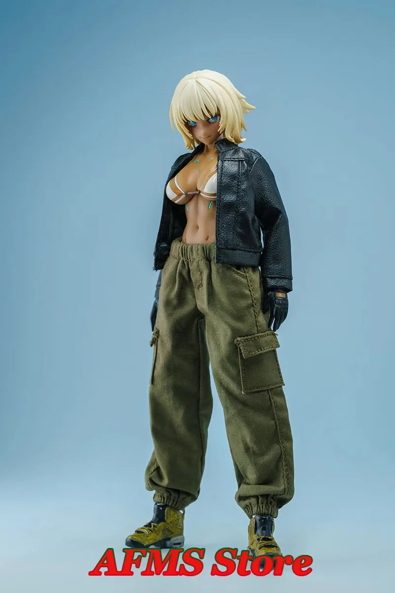 1/12 feminino soldado jaqueta de couro militar verde calças combate anime terno móvel roupas da menina para 6 Polegada figura ação modelo brinquedos