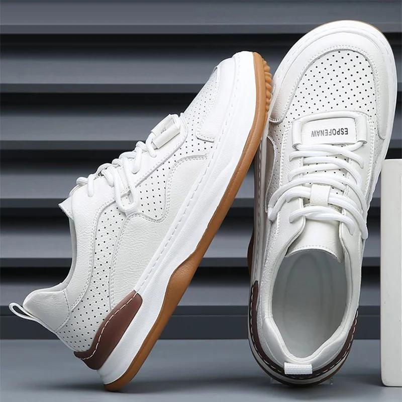 

Genuine Leather Casual Sneakers Men Shoes Soft Comfortable Driving Shoes Breathable Brand Male Footwear Black White Green D1004