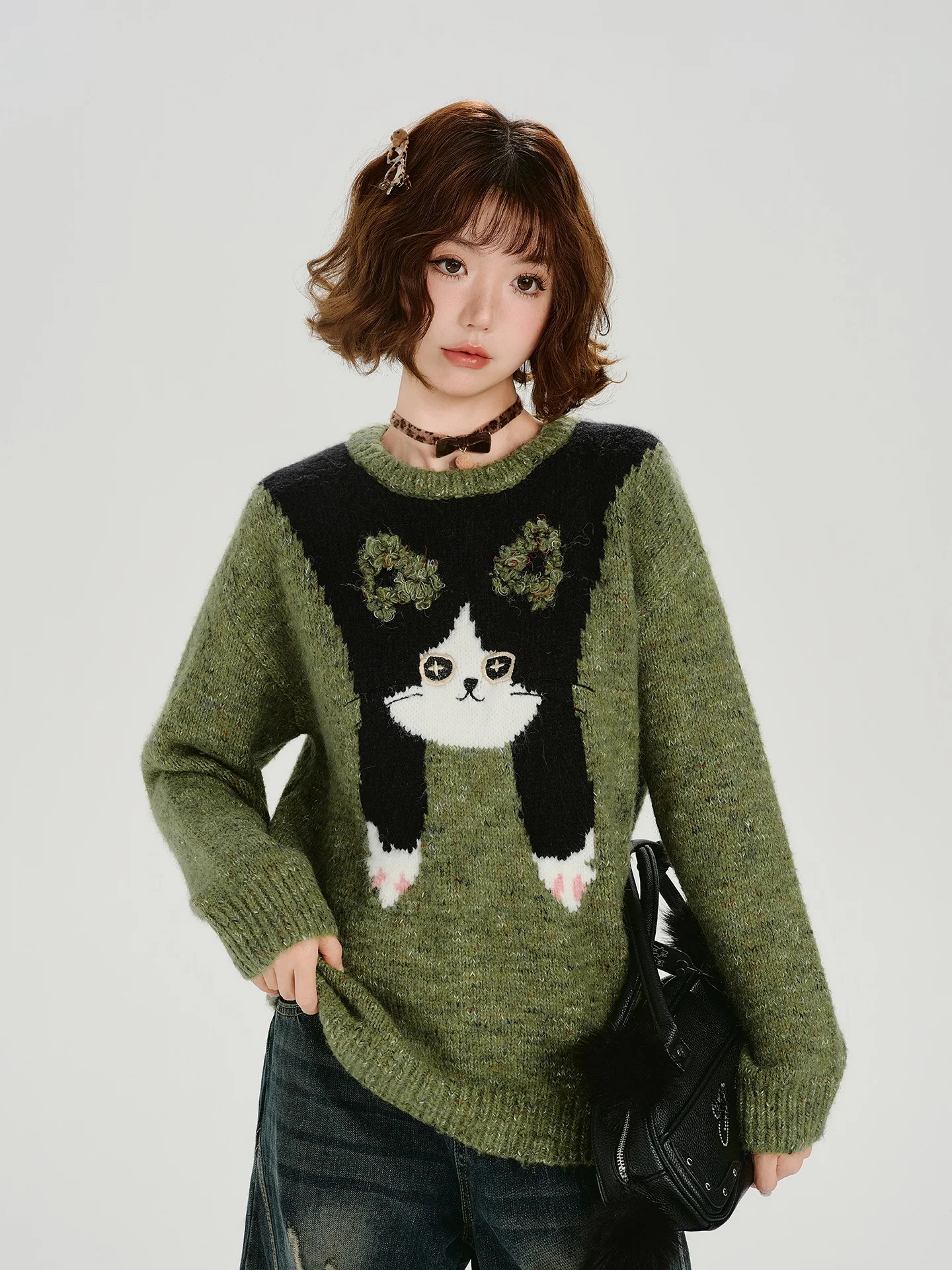 

Girly American Retro Fun Knitted Sweater Women's Autumn Winter New Loose Top Soft And Cozy Overhead Knitted Sweater