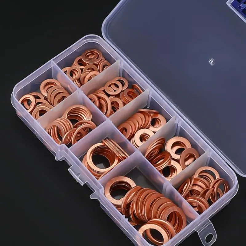 200 Pz O Tipo Guarnizione Rondella di Rame Rosso Guarnizione di Tenuta in Rame Rondella Tappo di Coppa Olio per Barca Crush Anello di Tenuta Piatto Strumento 9 Formati