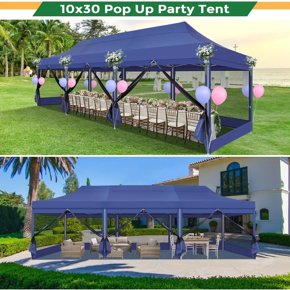 Heavy Duty Pop Up Canopy Tent with 8 Sidewalls, Commercial Gazebo Party Tents, Outdoor Instant Screen Tent, 10x30