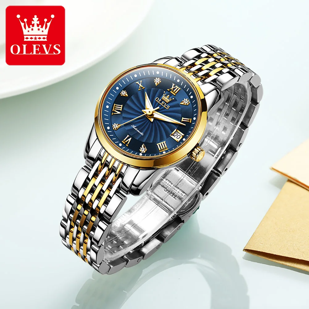 

OLEVS 6630 Top Brand Women Mechanical Watches Stainless Steel Calendar Luminous Waterproof Elegant Automatic Watch for Ladies