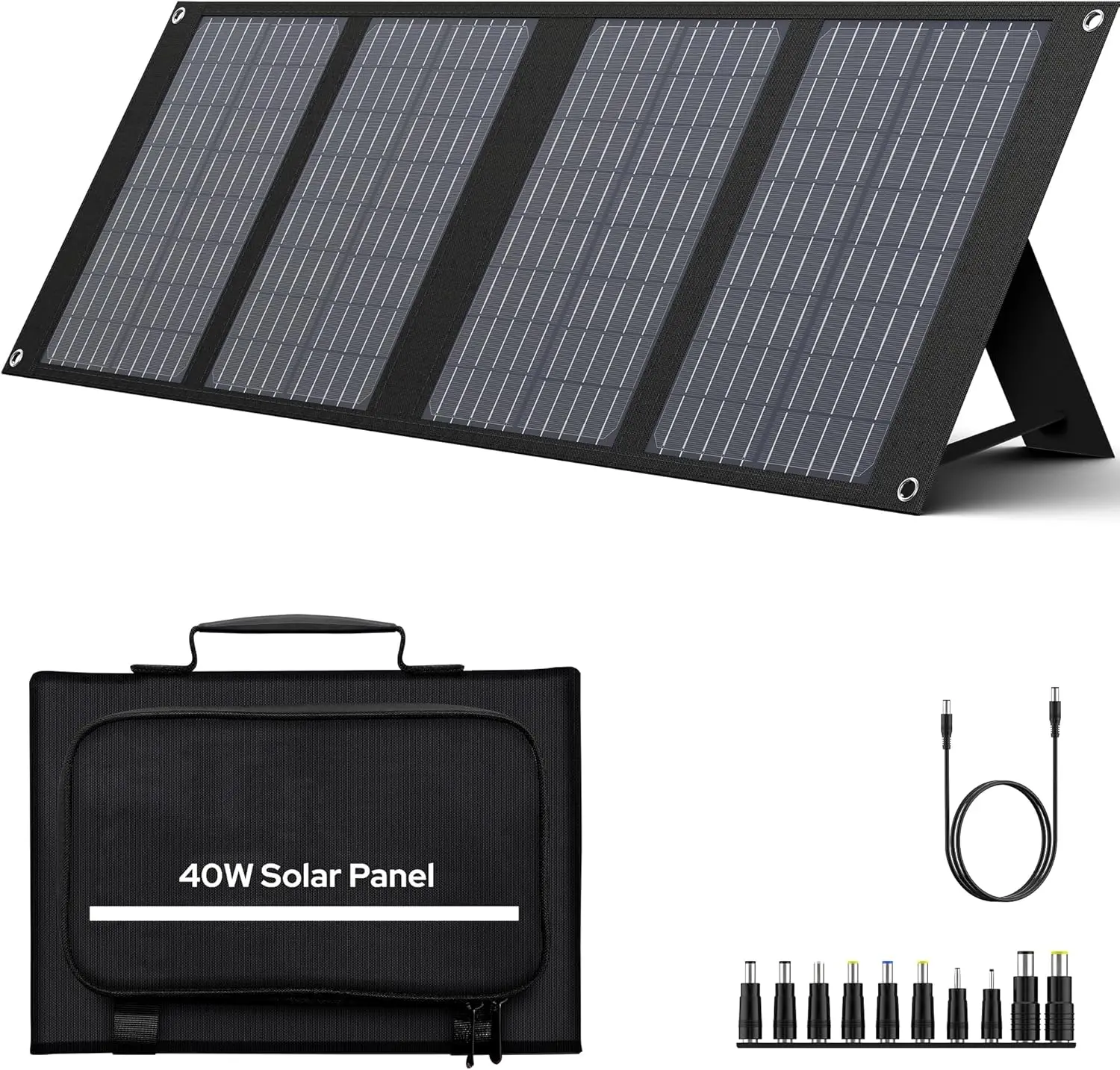 40W Solar Panel 40 Watt Foldable Solar Panel for Portable Power Station w/QC3.0 USB Port for Phone Laptop 12-15V DC Output