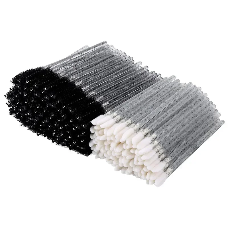 100 szt. Jednorazowe pędzelki do makijażu, kryształowe szczoteczki do tuszu, aplikatory do szminki i błyszczyka, do brwi i przedłużania rzęs