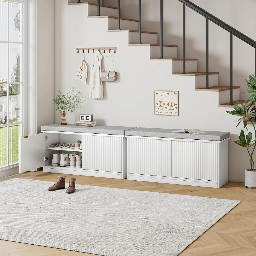 2-stufiger Schuhaufbewahrungsbehälter, 2er-Set, weiße Eingangsbehälter mit Stauraum und verstellbaren Regalen, Rihen-Schuhregal für den Eingangsbereich, Wohnzimmer