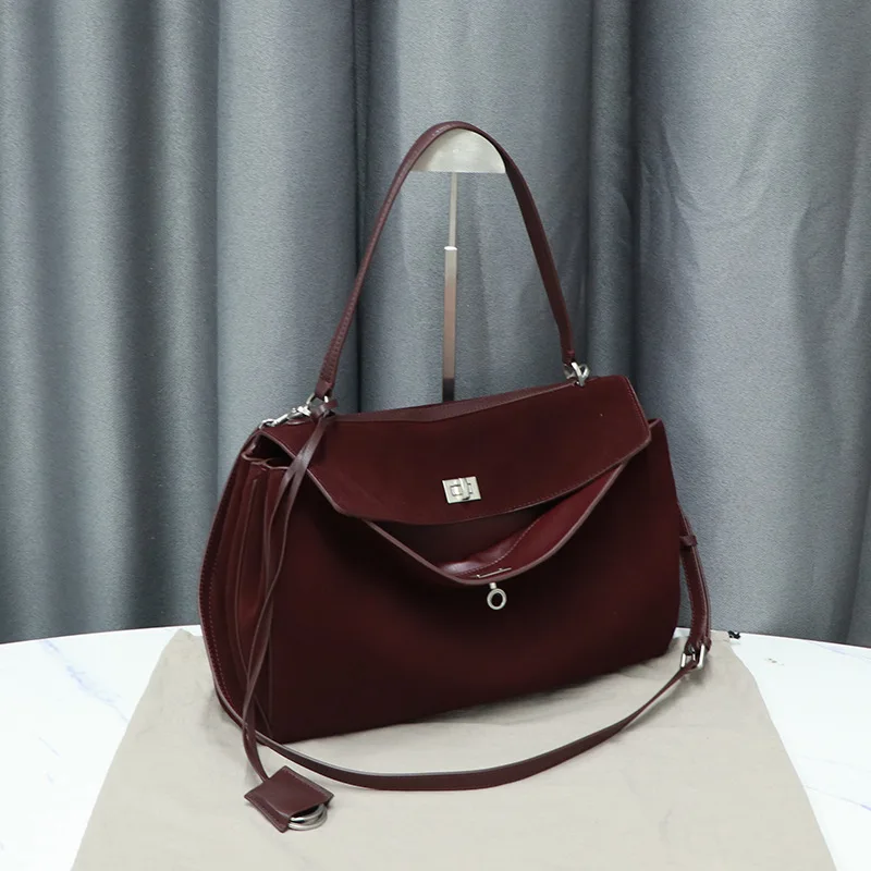 

2025 Winter New Rodeo Women Handbags Cowhide Suede Women Totes Luxury Brand Fashion Gold Buckle Shoulder Bags Lady Trend Satchel