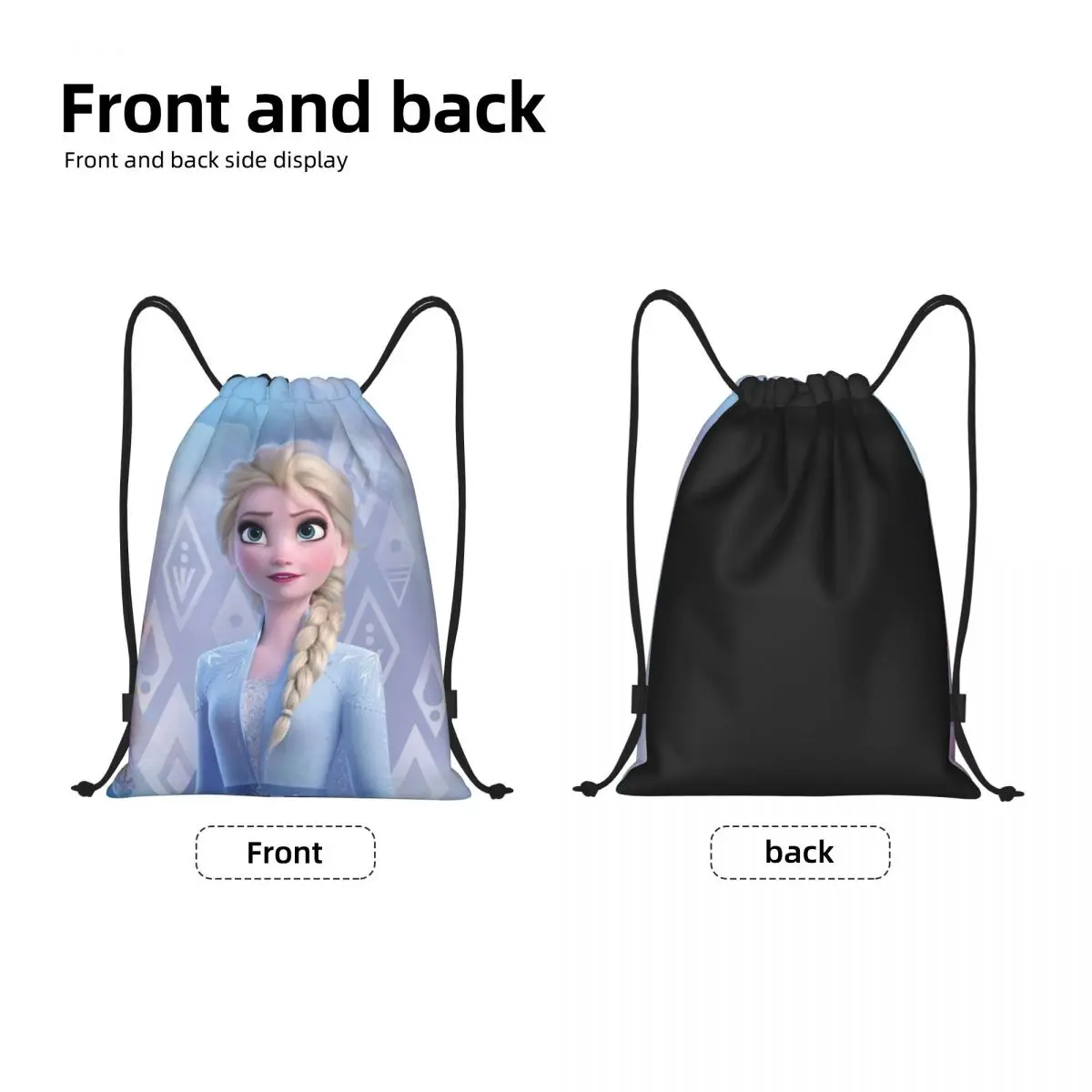 Custom Animated Frozen Elsa Princess Drawstring Bags for Training Yoga Backpacks Women Men Cartoon Sports Gym Sackpack