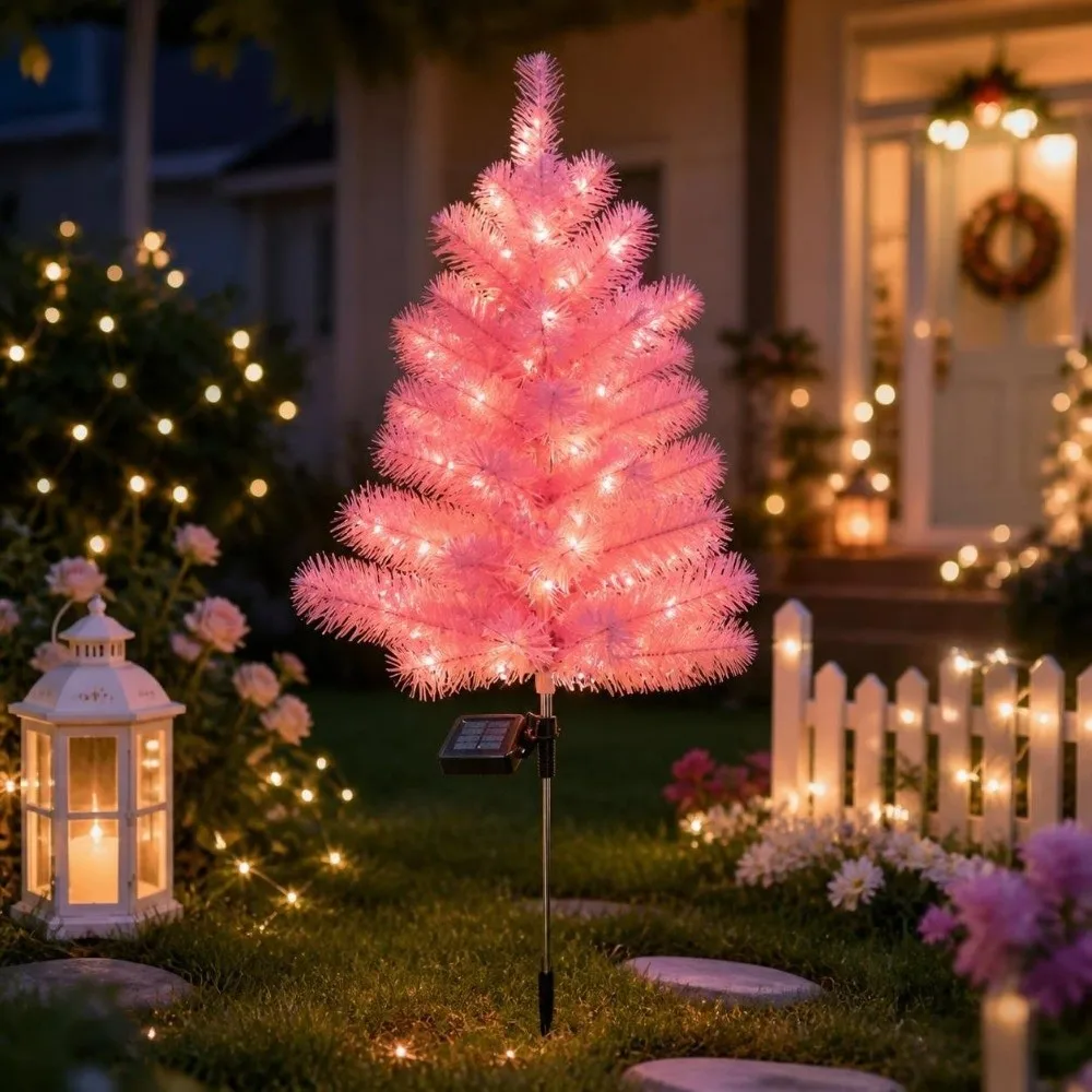 Realistic Solar Christmas Tree Lights Creative Waterproof Christmas Garden Floor Lamp Cordless Ground Mounted