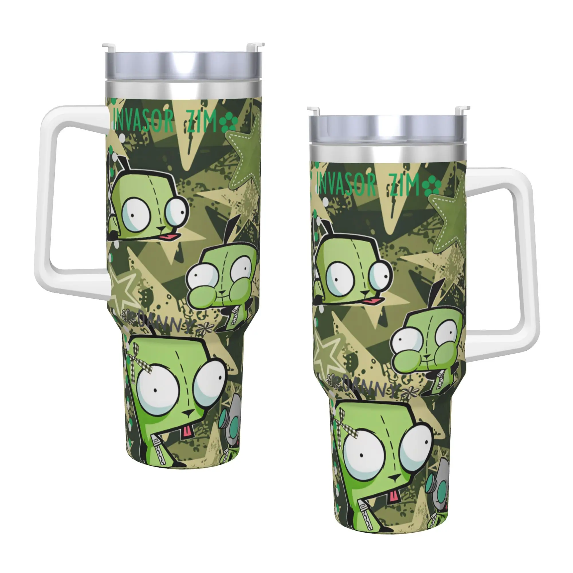 Gir Stainless Steel Tumbler Invaders Zims Travel Coffee Mug With Straws and Lid Large Capacity Car Mugs Cold Drink Water Bottle