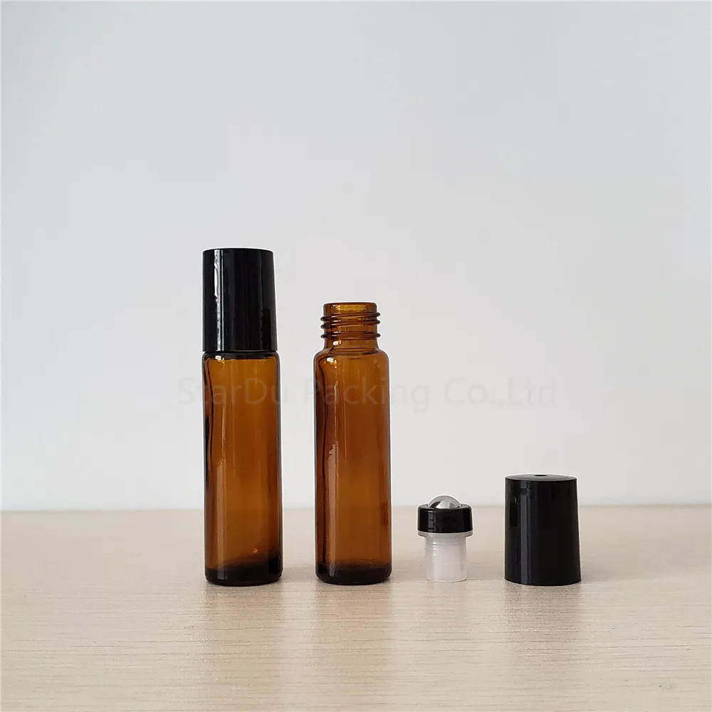 200pcs 10ml Amber Roll On Perfume bottle, 10cc Amber Essential Oil Rollon bottle, Small Glass Roller Container