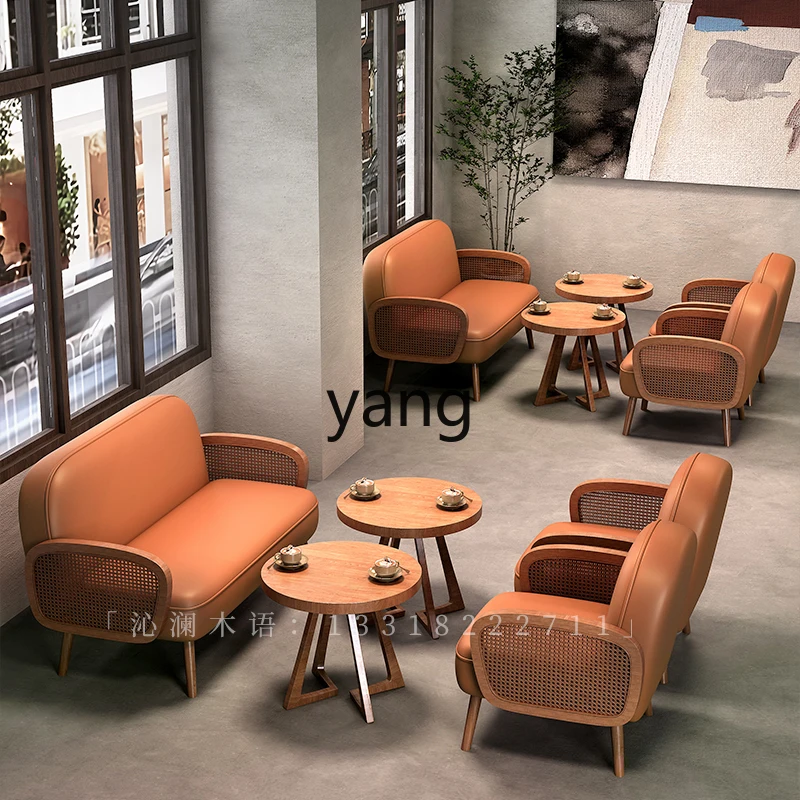 

LMMcoffee shop commercial sofa booth milk tea shop catering rest area negotiation solid wood table and chair combination