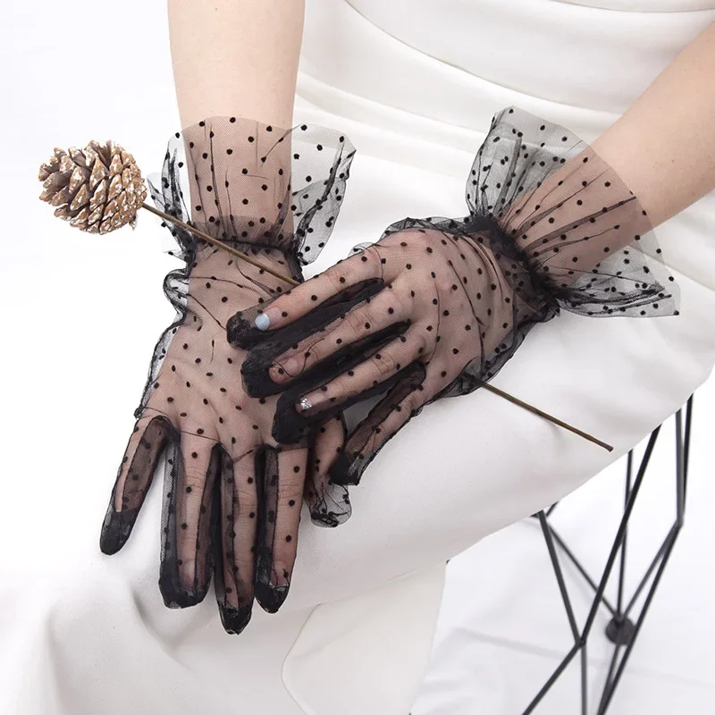 Guantes Transparentes de tul para mujer, accesorio Sexy de color negro, para vestido de novia, boda, Club, graduación, fiesta, baile