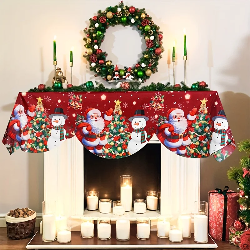 VIKAMA Christmas Fireplace Mantel Scarf Santa Snowman Xmas Tree Mantel Topper Xmas Fireplace Shelf Cover Winter Home Decor
