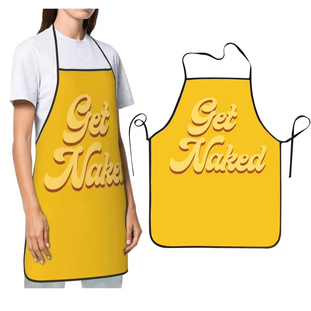 

Get Naked - Типография Горчичные фартуки Шеф-повар Кулинария Выпечка Столер Без рукавов Нагрудник Кухня Уборка Pinafore