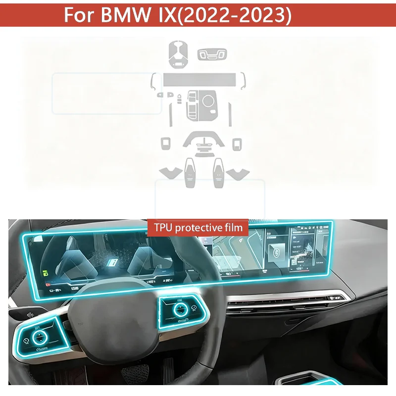 

For BMW iX 2022 2023 Interior Car Center Console Navigation Transparent TPU Protective Film Anti-scratch Repair Refit Sticker