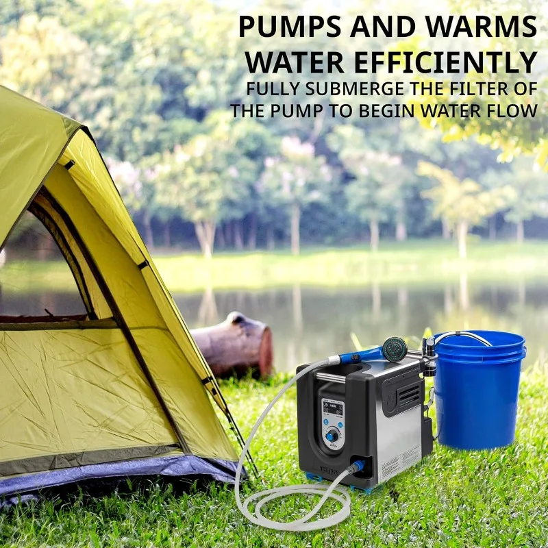 Hike Crew Portable Propane Water Heater & Shower Pump w/Built-in Battery | Compact Outdoor Cleaning & Showering System w/LCD