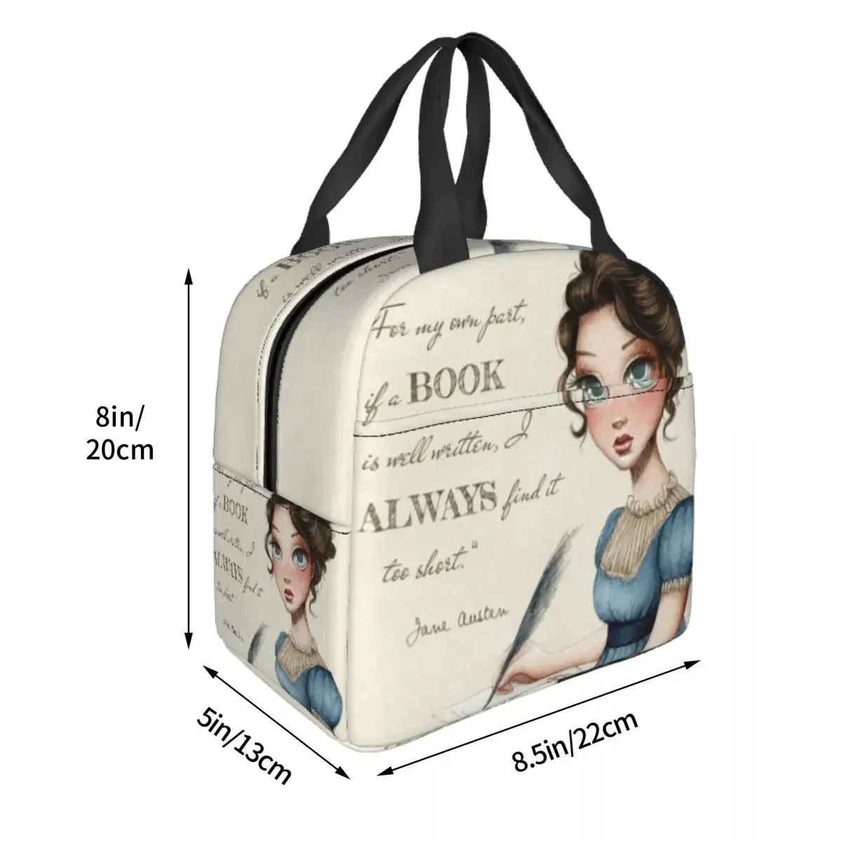 Jane Austen Insulated Lunch Bags for Women Jane Austen Writing Book Resuable Cooler Thermal Bento Box Work School Travel