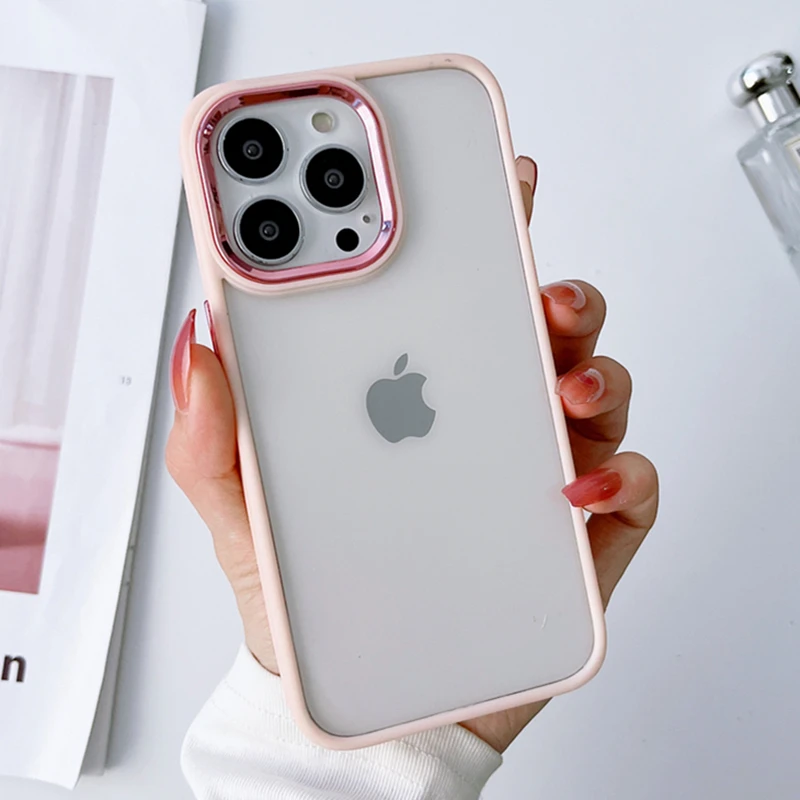 Luxury Silicone Bumper Clear Acrylic Shockproof Case For iPhone 15 14 13 12 11 Pro XS Max X XR 7 8 Plus Metal Camera Ring Cover