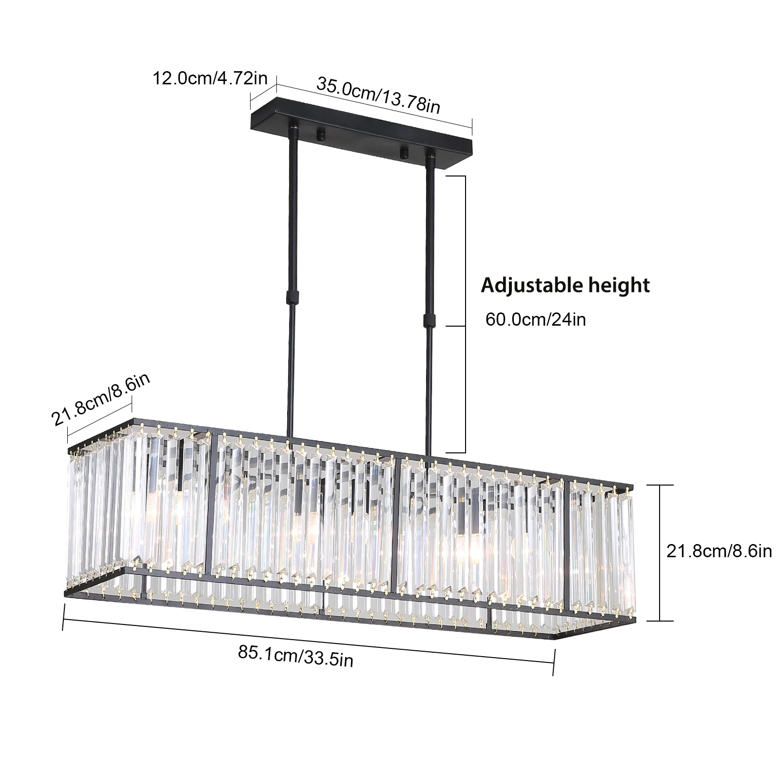 Rectangular Modern K9 Crystal Chandeliers Lighting Pendant Ceiling Lights Rectangle Chandelier Lamp 4-Lights