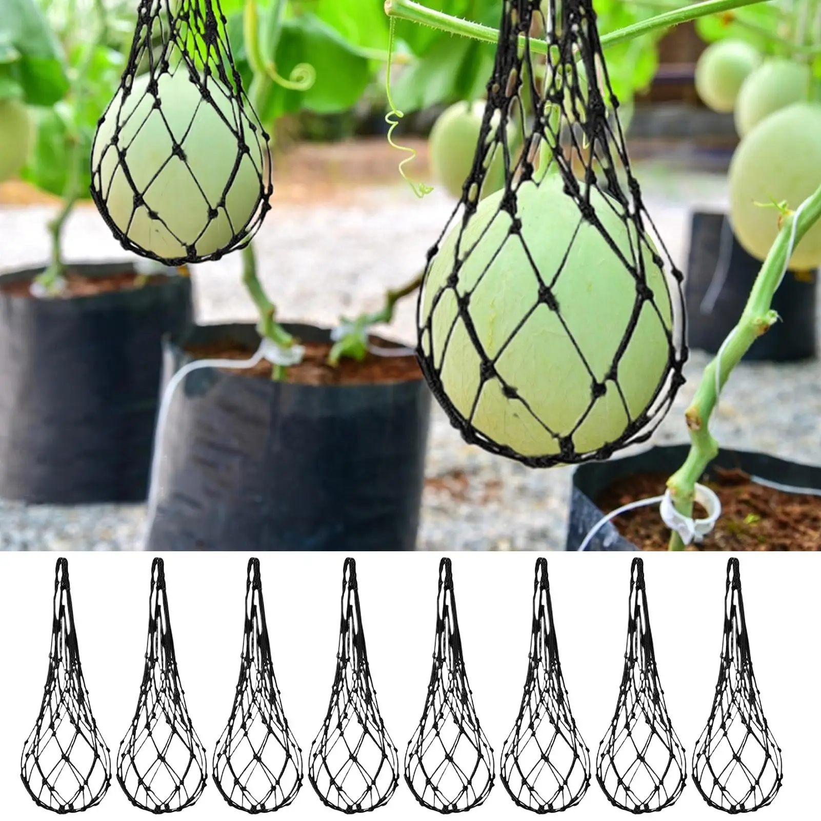 Watermelon Nets 10 Piece Garden Cantaloupe Hammock Trellis Heavy Duty Fruit Support Netting for Harvest Yard Orchard Raised Beds