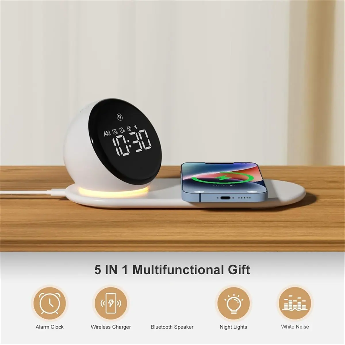 【~ New Y24A】Digital Alarm Clock , Night Lights, 15W Fast Wireless Charger, 3 Level Dimmable Touch Table Lamp with Snooze