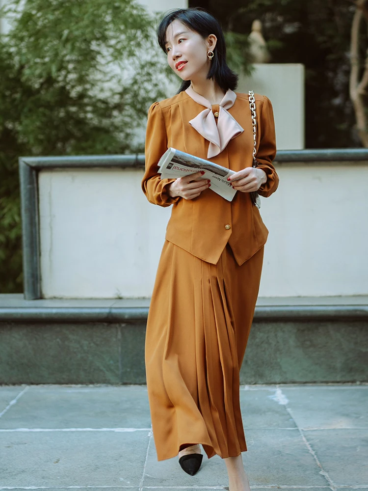 

High Waist Midi Skirt Women's New Style Simple Retro Pure Color Asymmetrical Chiffon Skirt A-Line Silhouette Commute Vintage