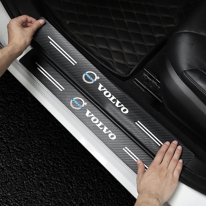 4pcs Car Door Plate Carbon Fiber Threshold Protector Sticker For For Volvo V60 V90 C30 S80 V40 V70 XC90 XC70 C70 S40 S80L S90