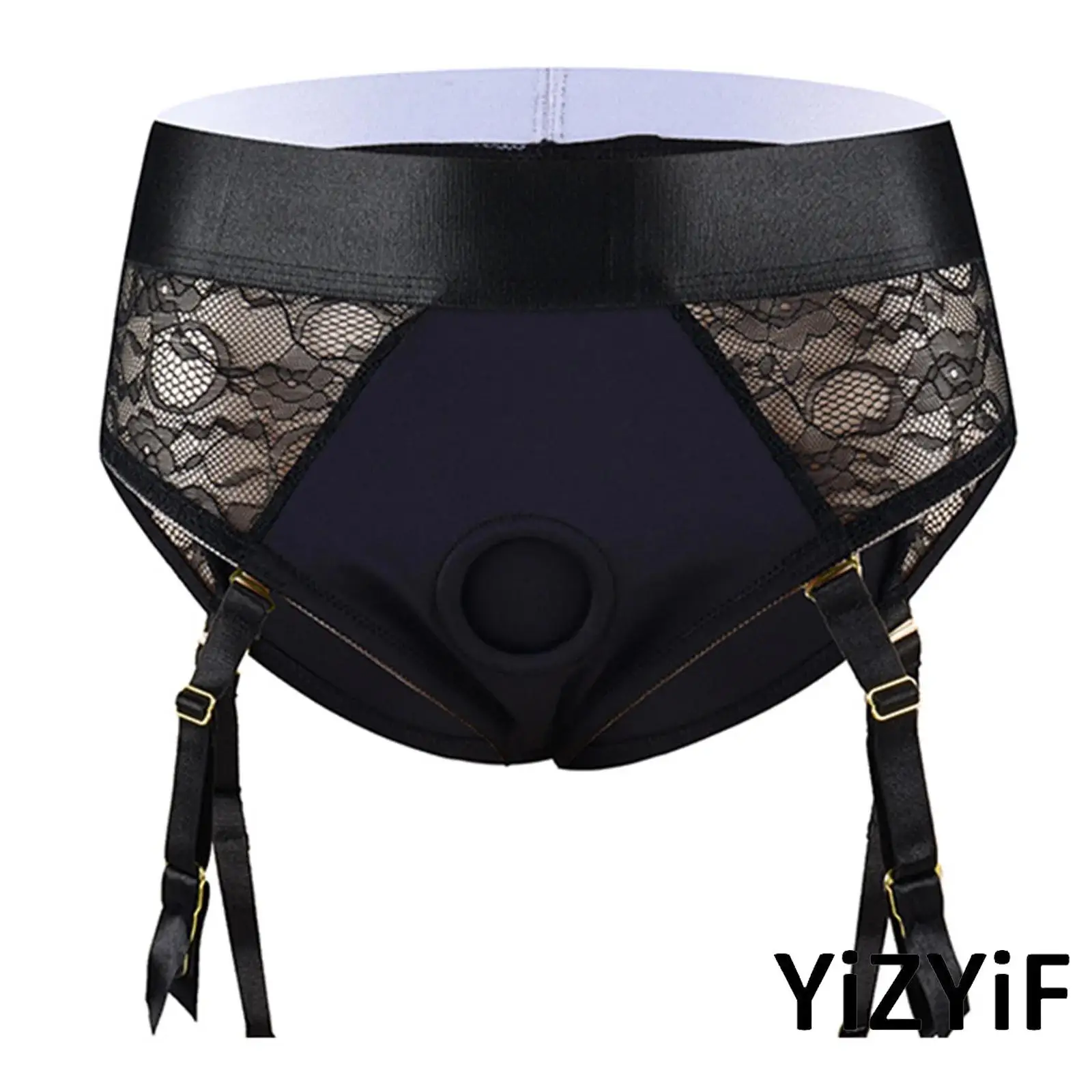 ملابس داخلية نسائية مثيرة مثليه سراويل داخلية من الدانتيل مع أربطة مفتوحة من الخلف تصميم حلقة القضيب ملابس نوم للمواعدة ولعب الأدوار #1