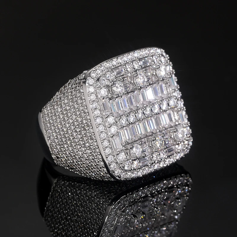 Hip Hop 5A+ Cubic Zirconia Paved Bling Iced Out Geometric Square CZ Rings for Men Rapper Jewelry Gold Silver Color