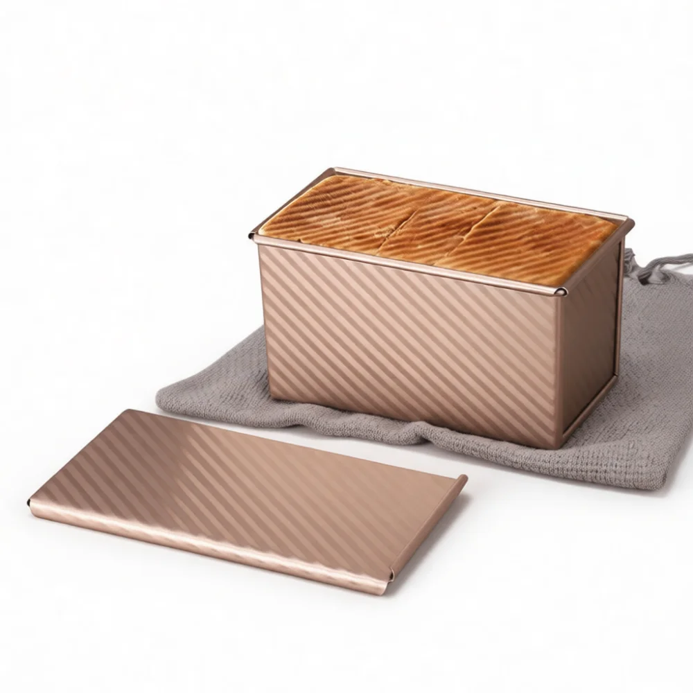 Carbon Steel Loaf Pan With Lid Corrugated Surface Nonstick Toast Baking Mold Professional Kitchen Bakeware Tray Tool