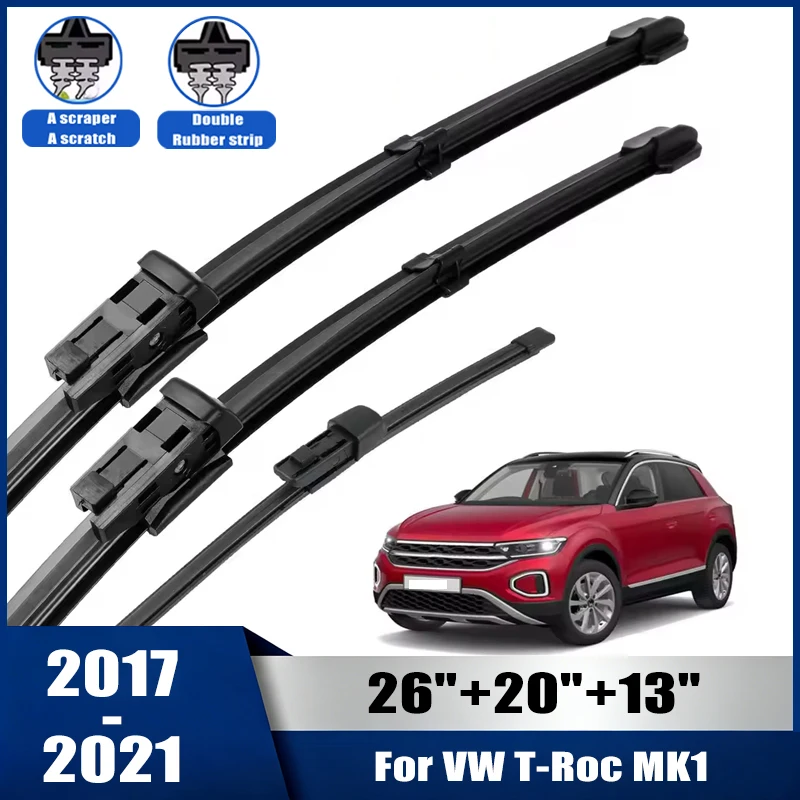 Wiper Front & Rear Wiper Blades Set For VW T-Roc 2017-2021 Windshield Windscreen Window Rain Brushes 26''+20''+13''