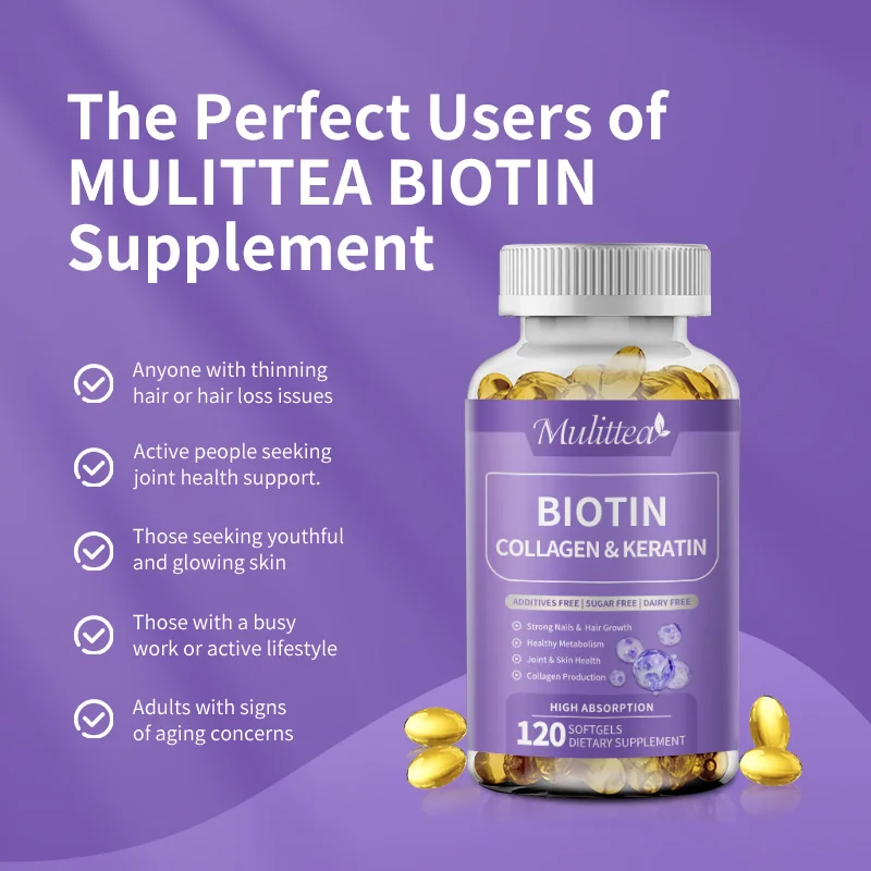 Mulittea Biotin Collagen Capsules - Hair Growth Support - Skin and Nail Complex Repair Skin Hydrolyzed Skin Texture