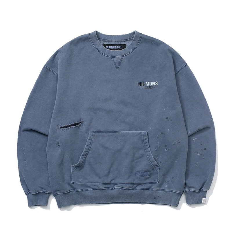 NEIGHBORHOOD X MDNS High Quality Vintage Washed Sweatshirt Thicken Blue Men