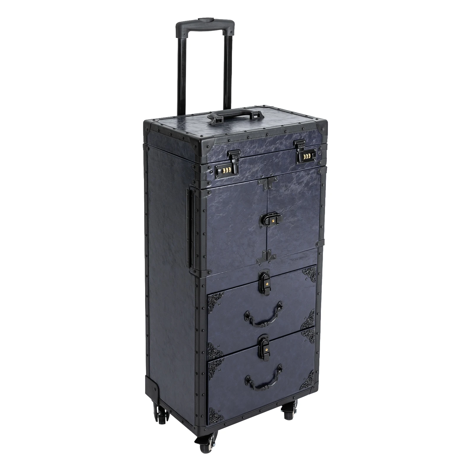 

Rolling Makeup Case Makeup Rolling Train Case Large Storage Cosmetic Trolley with Combination Locks and Key Locks
