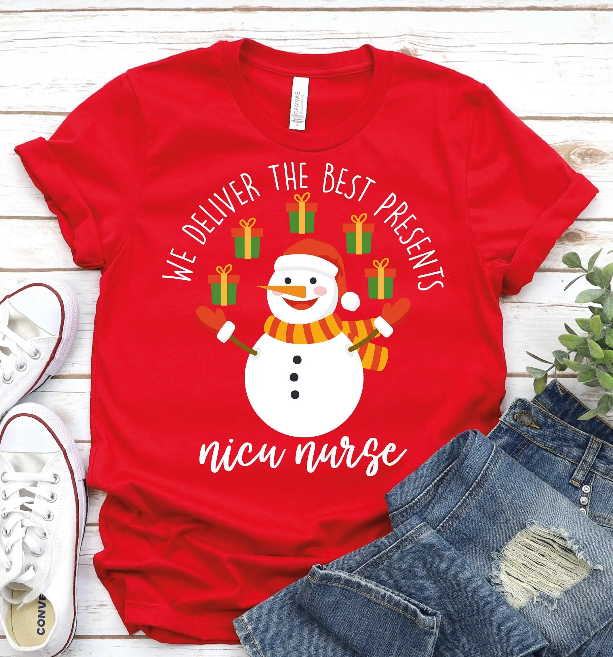 We Deliver The Best Presents Nicu Nurse Christmas T Shirt Mother Baby Neonatal Icu S