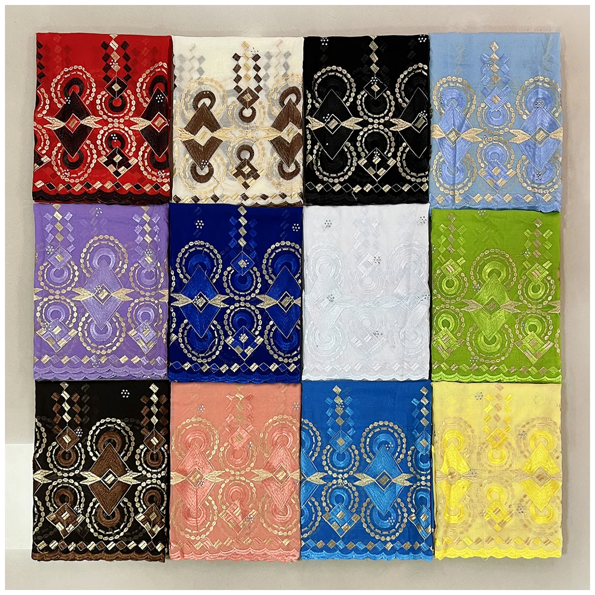 

Wholesale 6/12 Pieces African Women Scarfs Big Circle Design Big Embrodiery Cotton Big Size Muslim Scarf for Shawls Pashmina