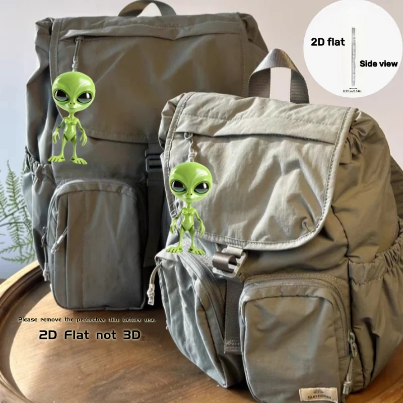 Green Alien Keychain 2D Science Fiction Acrylic Hanging Ornament Car Pendant Backpack Wallet Accessory for Halloween Festive