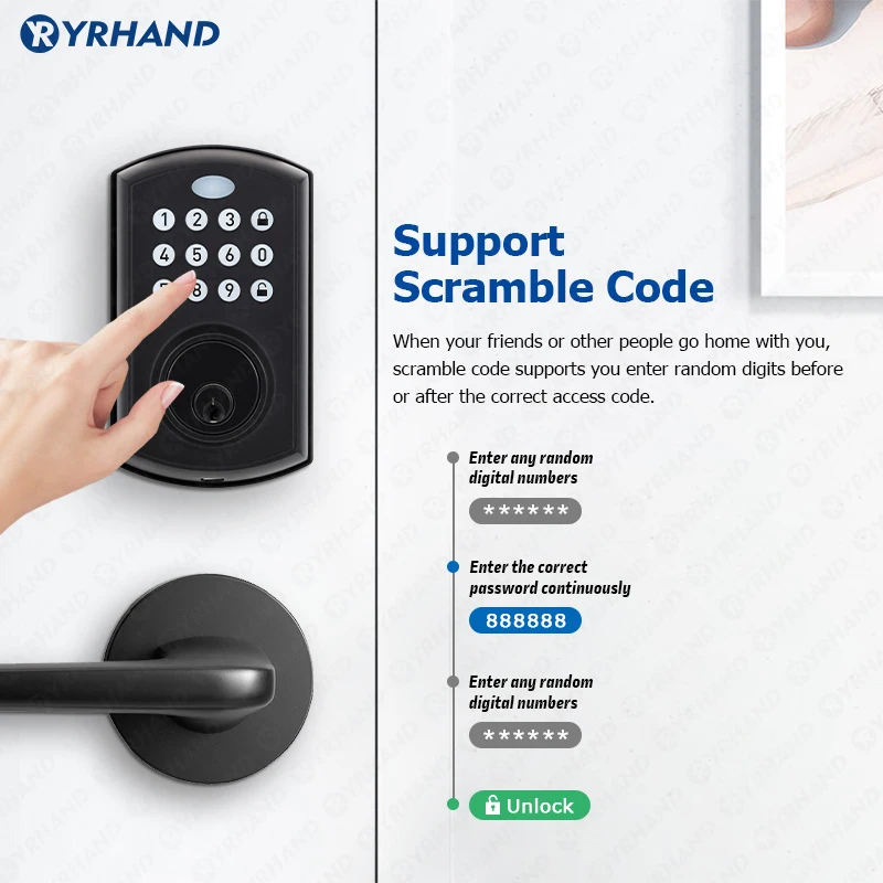 YRHAND Security Fechadura Eletronica wodoodporna karta NFC biometryczna zasuwa bezkluczykowa automatyczna blokada bez uchwytu inteligentny zamek Tuya