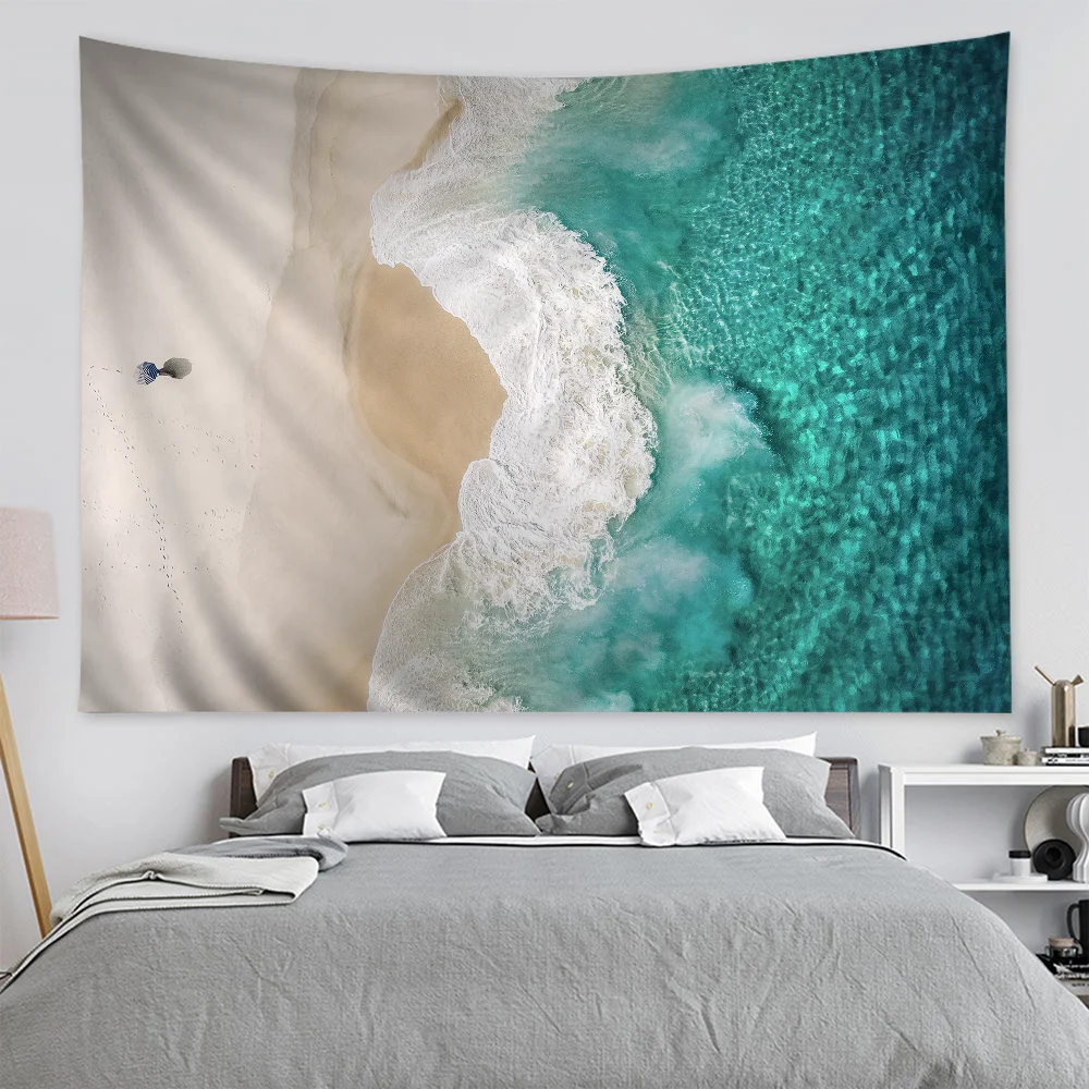 Beach Ocean Wave Cartoon Tapestry Hippie Flower Wall Carpets Dorm Decor Art Home Decor